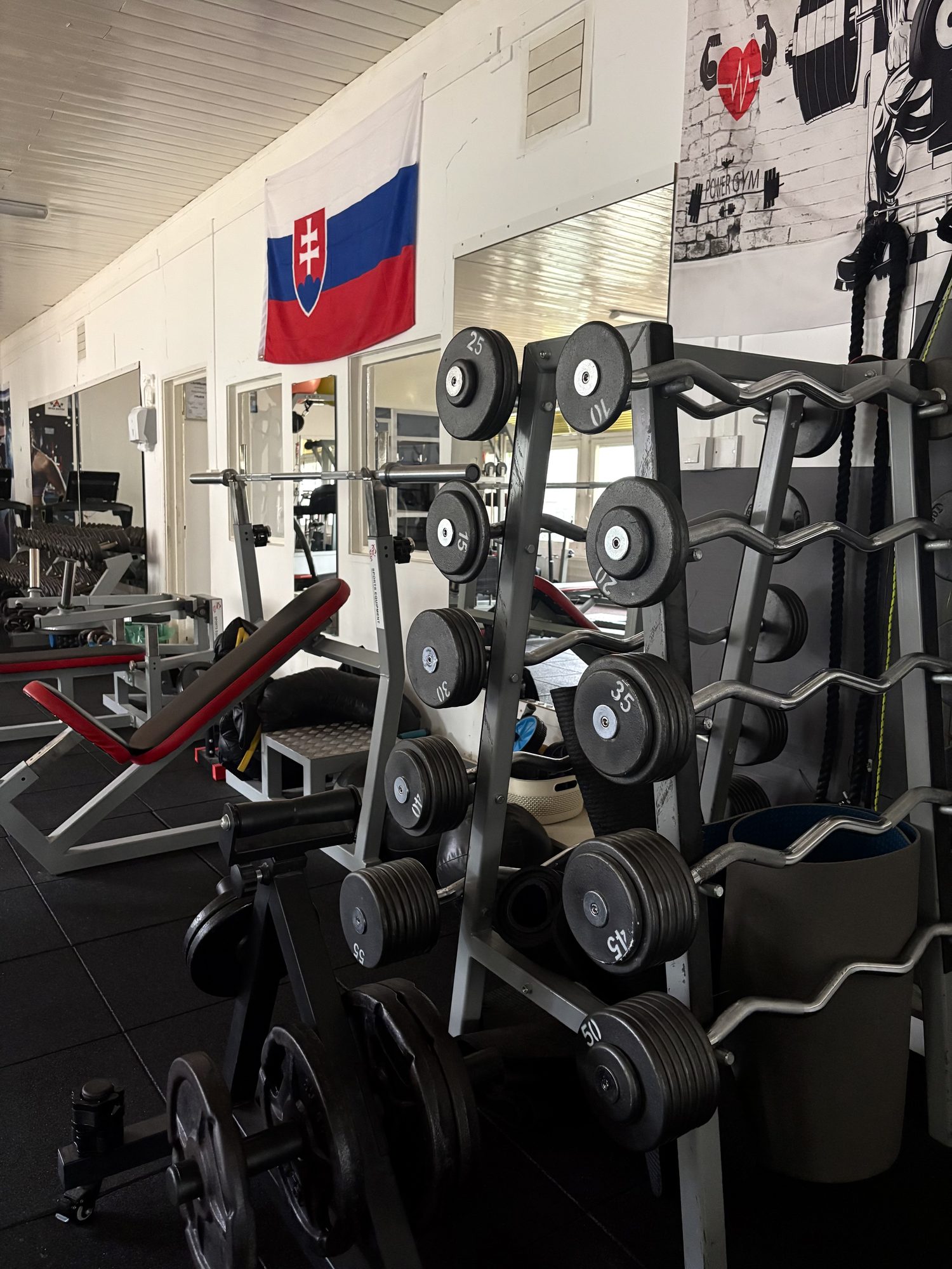 Zóna voľných váh so stojanmi vo fitku ACTIVE GYM Levice